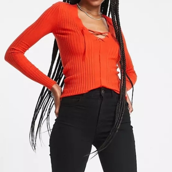 NWT ASOS | Ribbed Lace-Up Top 4T - Picture 3 of 4